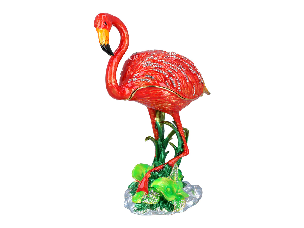 Metallask med flamingomotiv, med möjlighet till personlig gravyr, dekorativ, perfekt som present, 22 cm hög