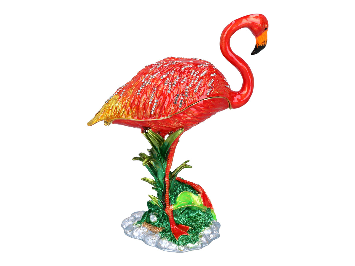 Metallask med flamingomotiv, med möjlighet till personlig gravyr, dekorativ, perfekt som present, 22 cm hög