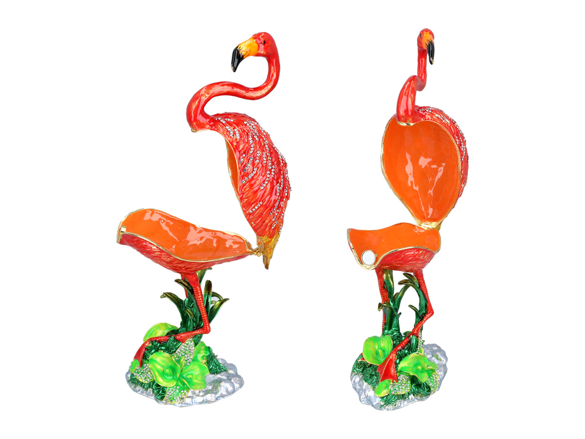 Metallask med flamingomotiv, med möjlighet till personlig gravyr, dekorativ, perfekt som present, 22 cm hög