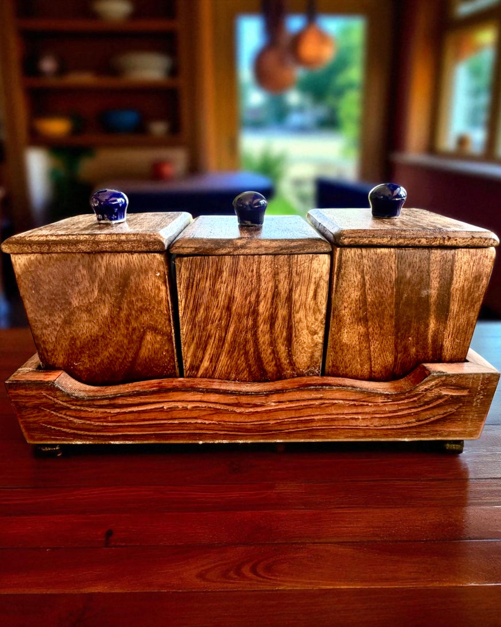 Set Royal Trio – Te, Kaffe, Socker av Shishamträ, handgjord, med möjlighet till gravyr som present