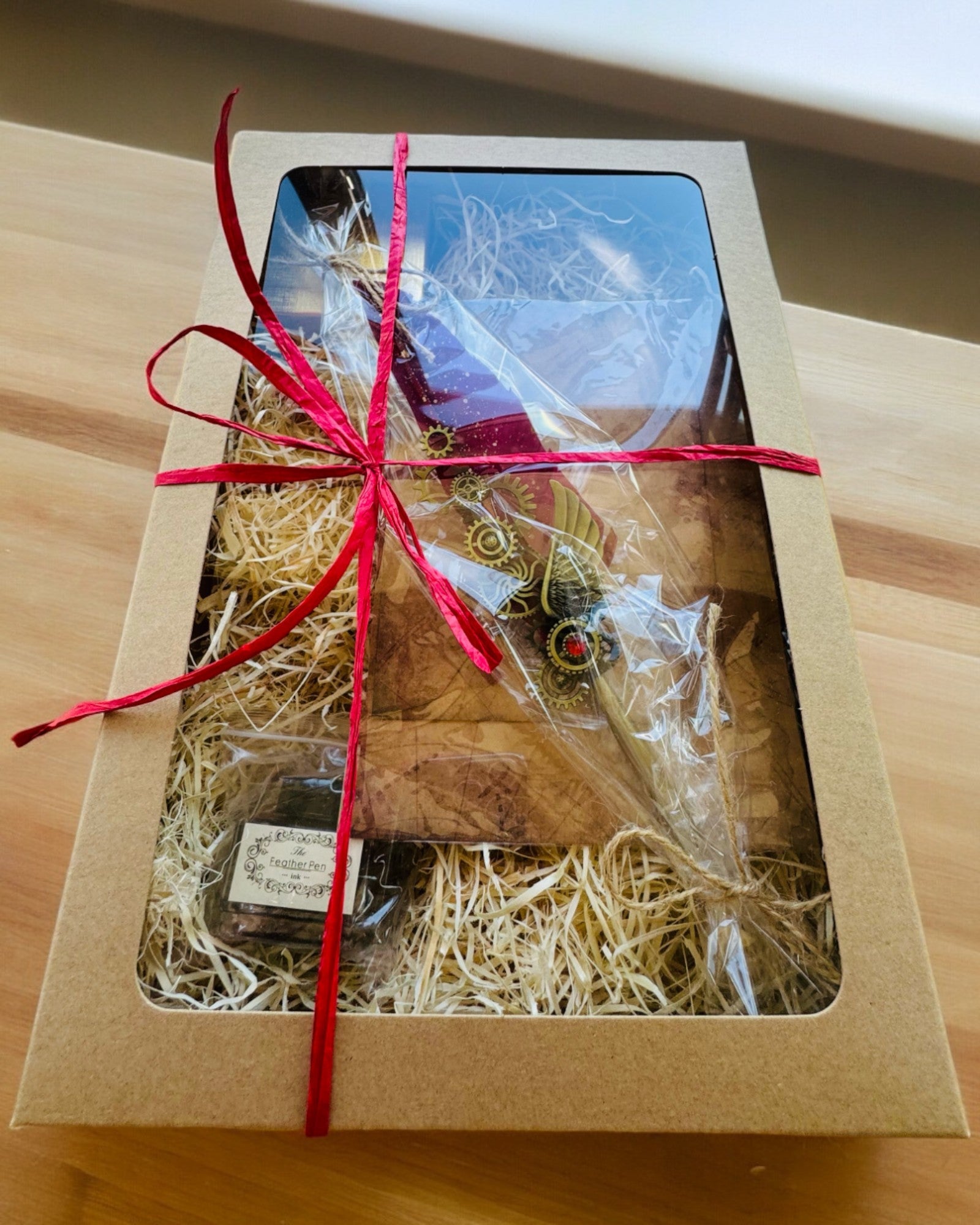 Presentset - Gåspenna Vinröd-Lila "Steampunk Elegans" med Graveringsmöjlighet, som present