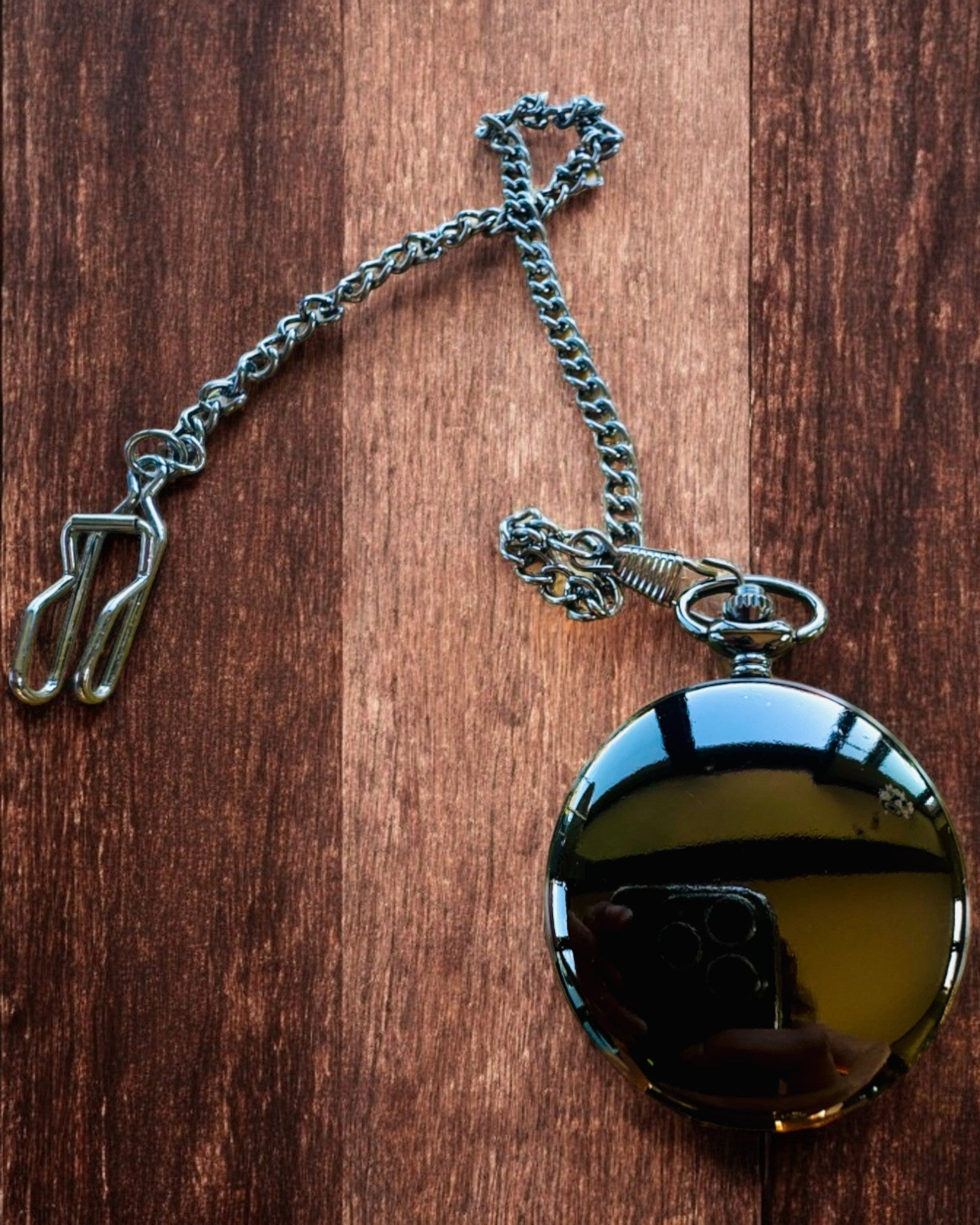 Klassisk Fickur med Romerska Siffror och Kedja, Kvarts, Svart Glans - färg svart