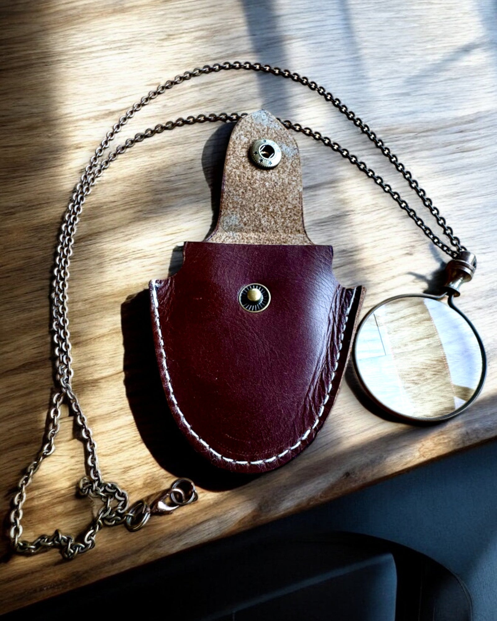 Vintage Look - Förstoringsglas i glas med läderfodral, möjlighet till personlig gravyr