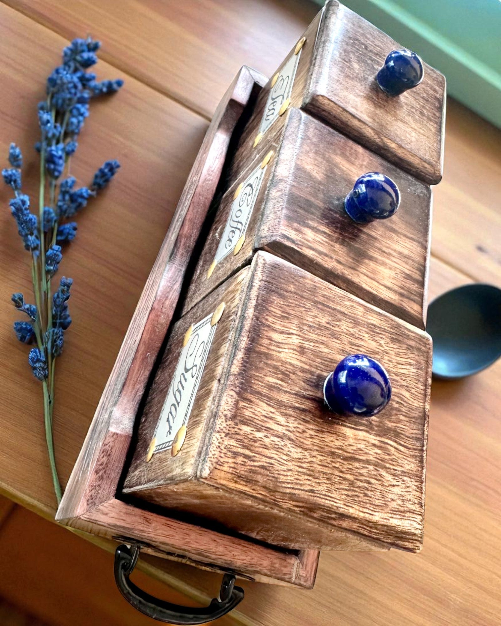 Set Royal Trio – Te, Kaffe, Socker av Shishamträ, handgjord, med möjlighet till gravyr som present