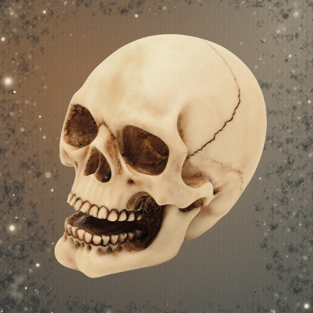 Dekorativ dödskallefigur, 10 cm, med möjlighet till gravyr – handmålad dekoration i polyresin som present till älskare av gothic- och darkstil