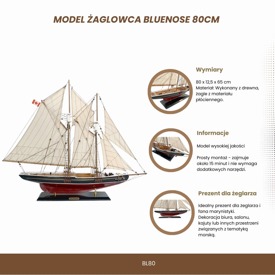 Modell av segelfartyget Bluenose 80cm - BL80