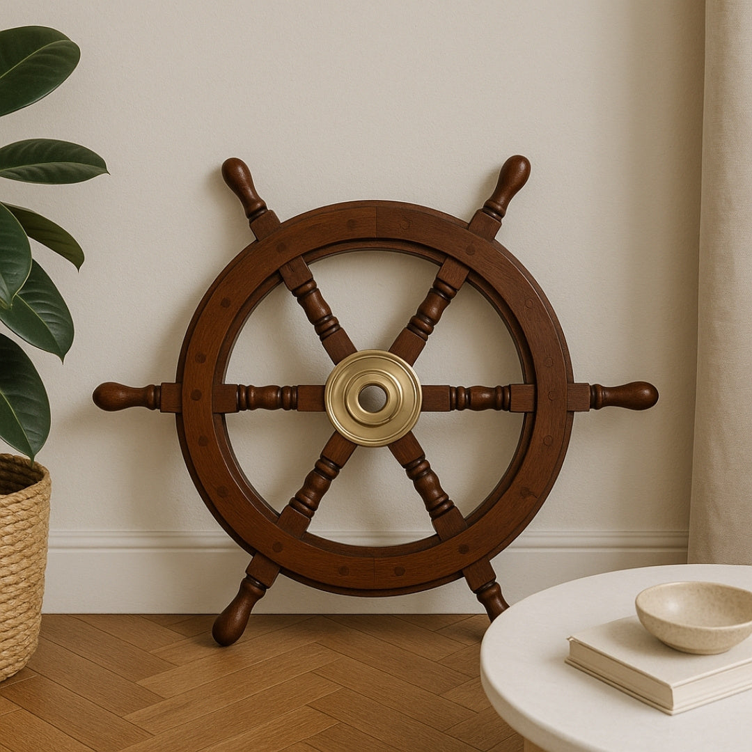 Skeppsratt i trä – 45 cm - Maritim retrodekoration - NC1402A