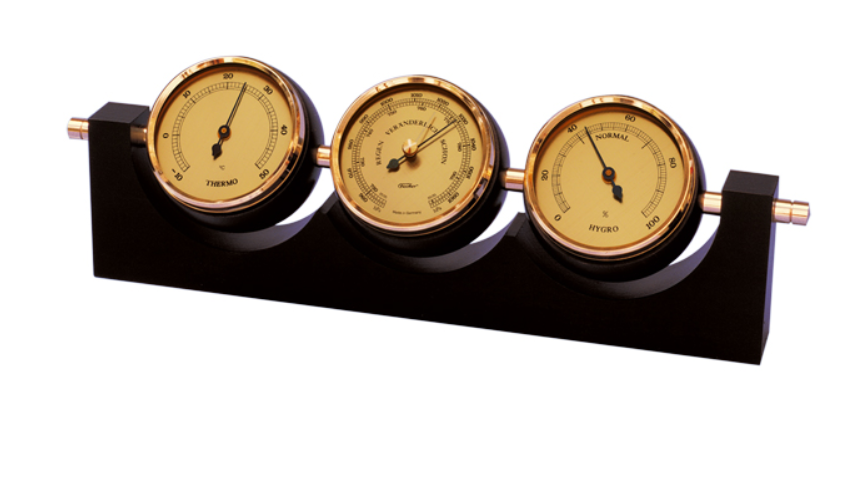 Exklusiv väderstation Fischer - Barometer hygrometer termometer - Mässing mahogny – 7894-22