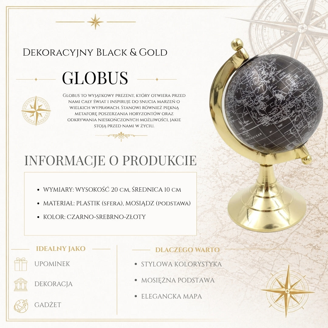 Dekorativ jordglob svart & guld – MMG004S