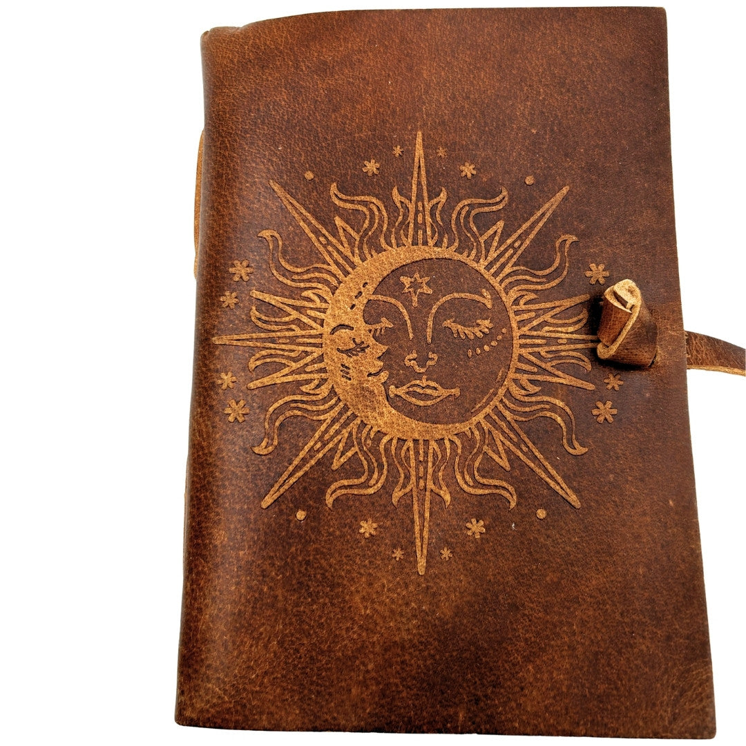 Läderanteckningsbok Vintage 200 sidor - Solen och månen - buffelläder – H038