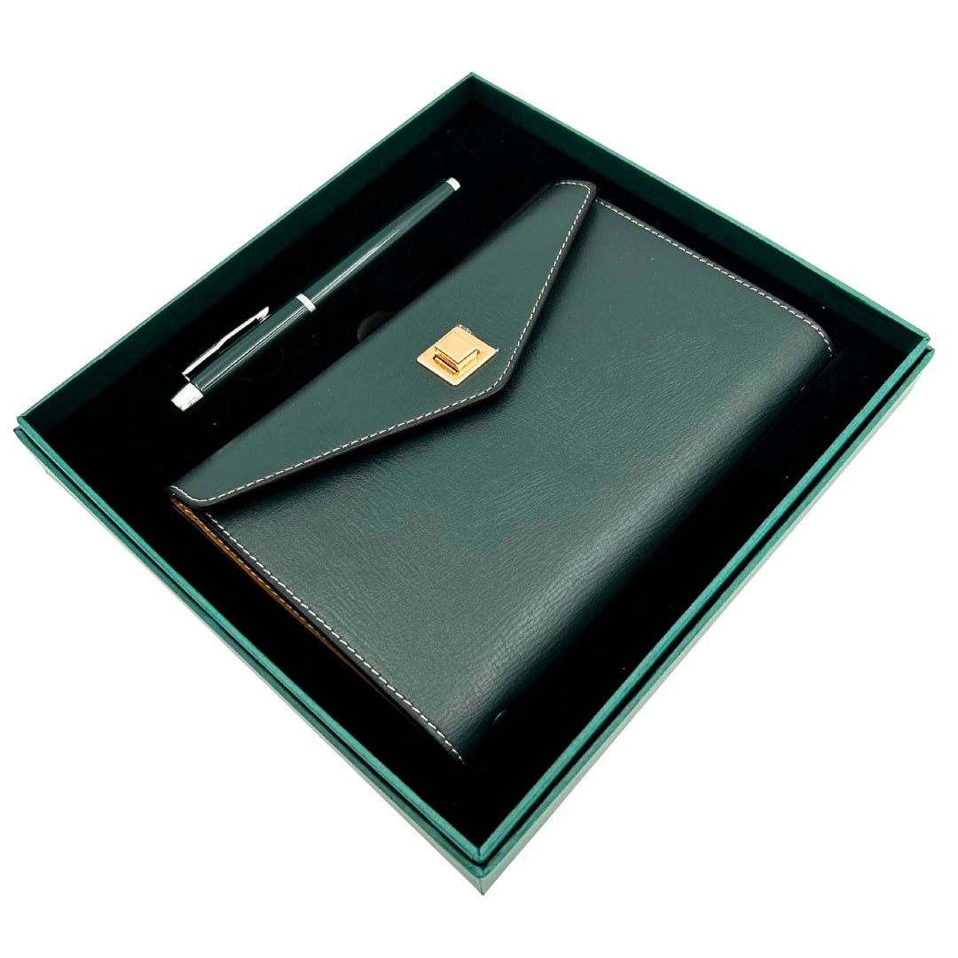 Elegant presentset - läderanteckningsbok med penna i presentask – Premium – EE8