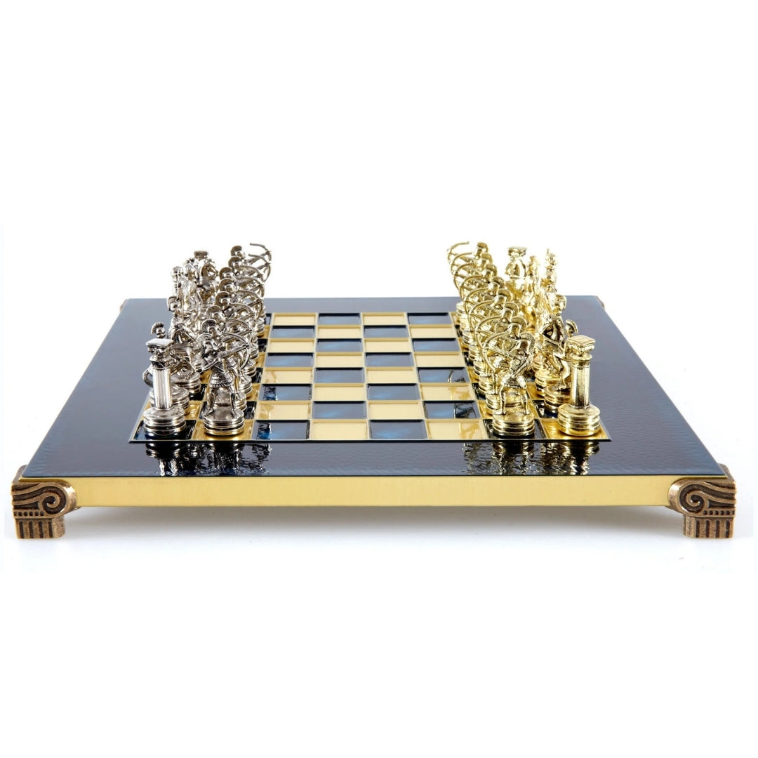 Exklusivt metallschack Archers - Schackbräde 28x28cm - Lyxig present – S15BLU