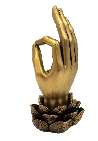 Gyllene figur Buddhas hand Mudra OM - yoga lotusblomma - 43724