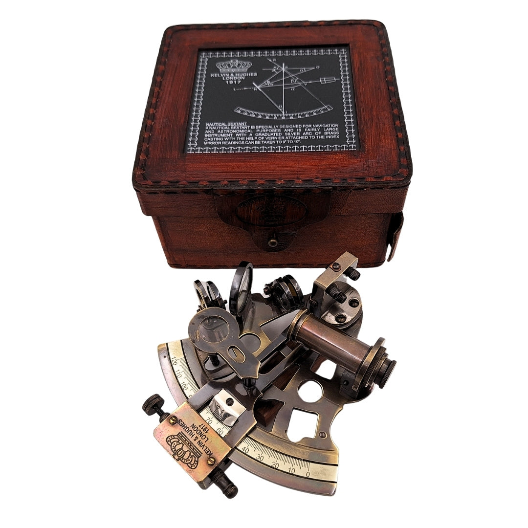 Sextant i mässing i läderklädd låda - NC1514B
