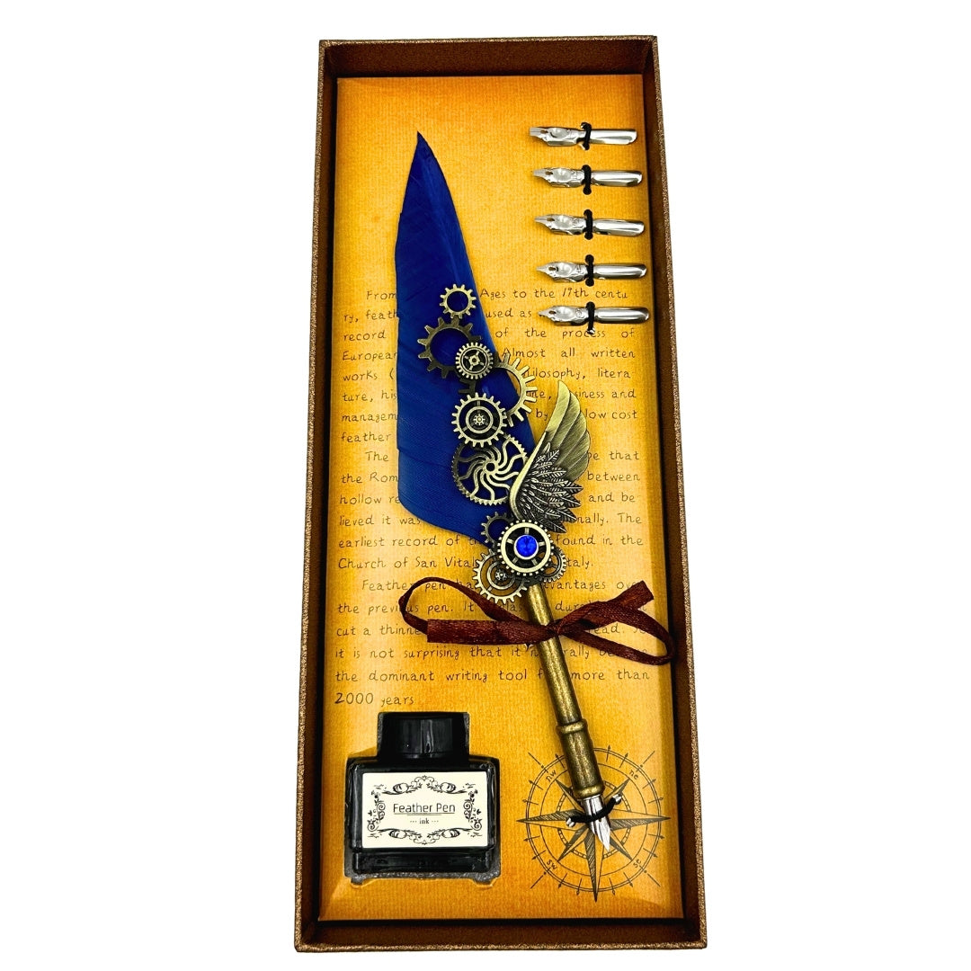 Retro kalligrafiset med blå gåspenna Vintage 6 stift bläck present – EE11