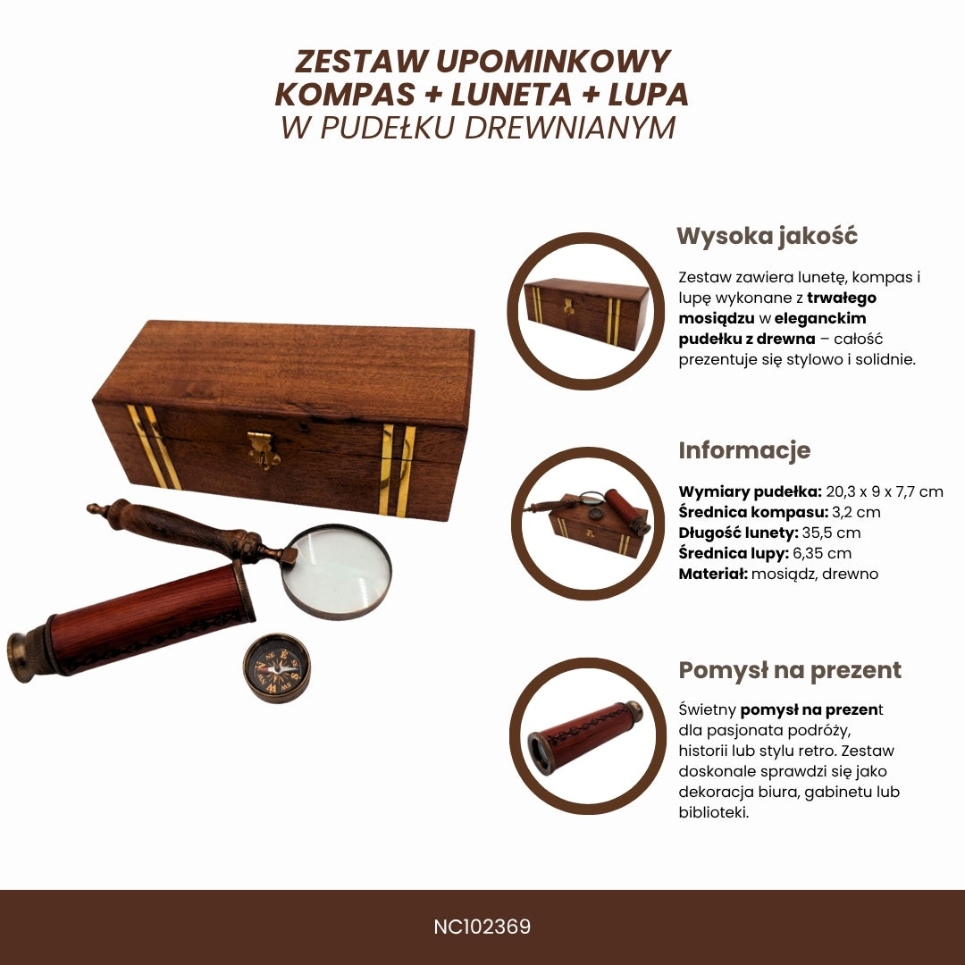 Exklusivt retro-presentset – kikare, kompass och förstoringsglas - NC102369