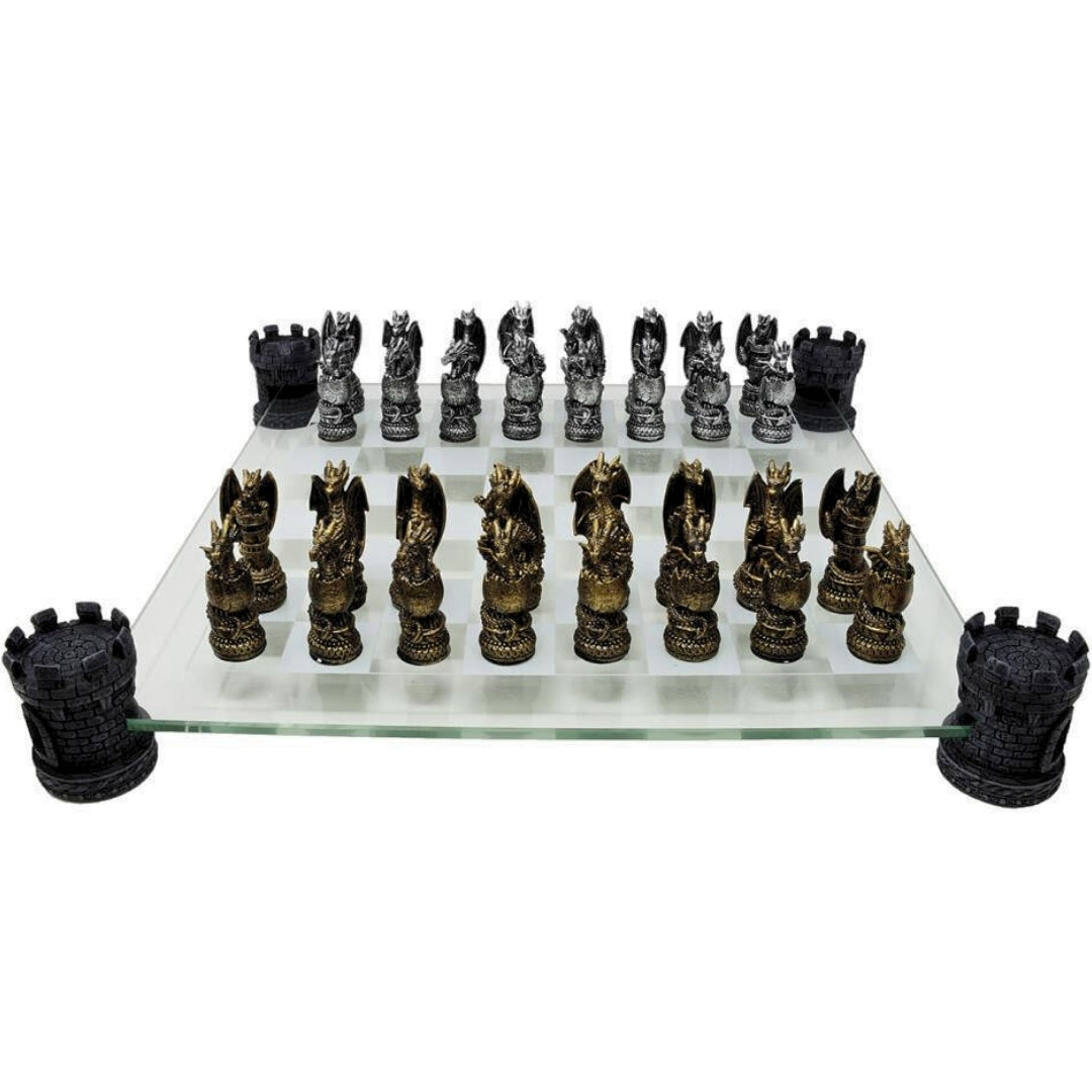 Drakschack Fantasy – schackbräde i glas 42x42 cm – MC-6069