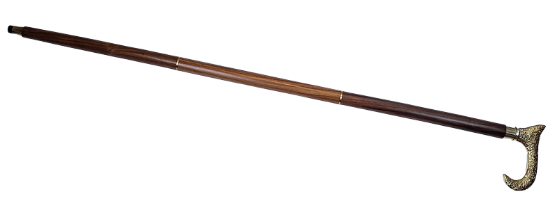 Träpromenadkäpp med guldfärgat handtag - hopfällbar - elegant present med möjlighet till personlig gravyr - 91,5 cm, brun med mässingshandtag