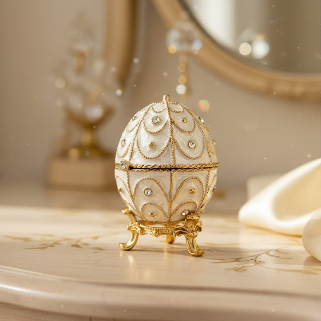 Exklusivt Fabergéägg-skrin i metall med kristaller - B0748-17WH