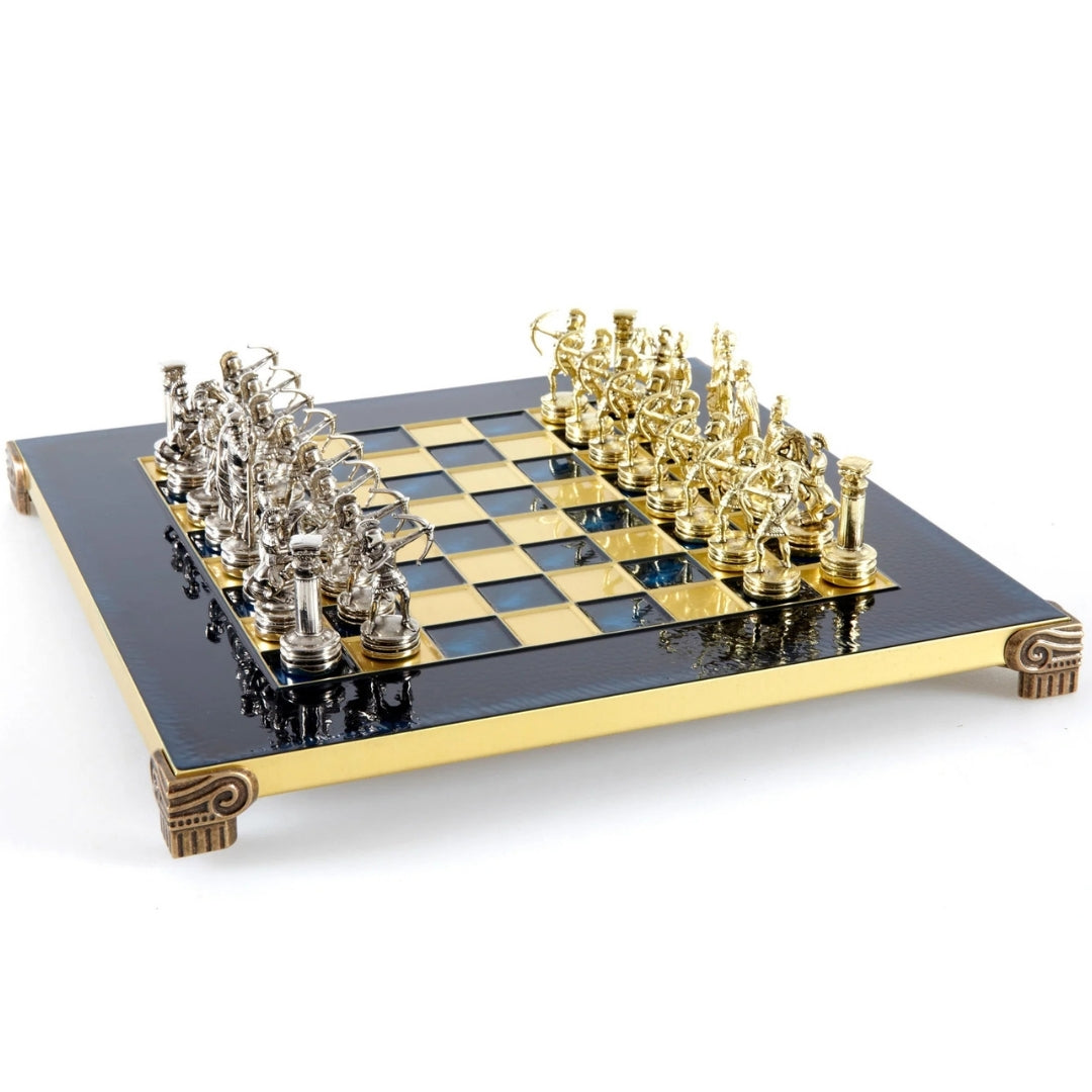 Exklusivt metallschack Archers - Schackbräde 28x28cm - Lyxig present – S15BLU