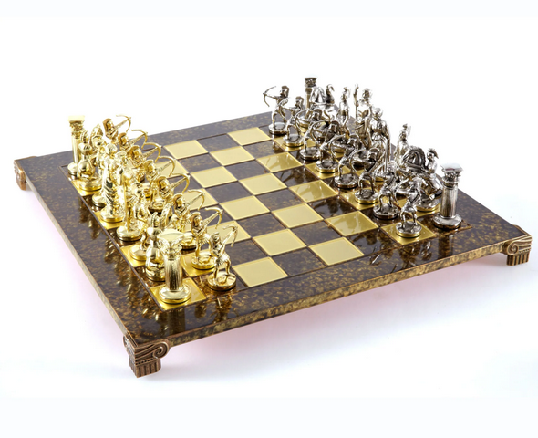 Stora exklusiva mässingsschackpjäser – guld-silverfärgade - bågskyttar 44x44cm – S10BGS