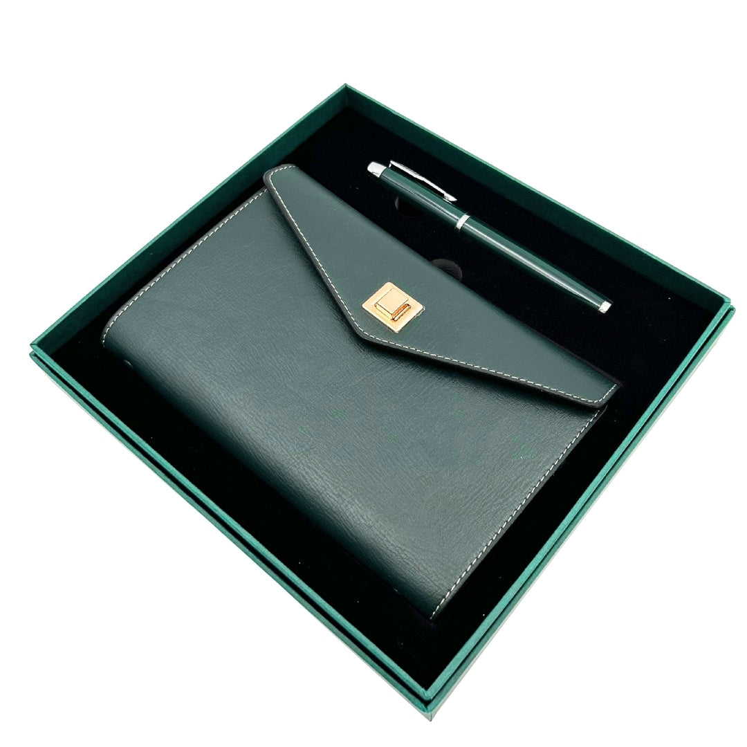 Elegant presentset - läderanteckningsbok med penna i presentask – Premium – EE8