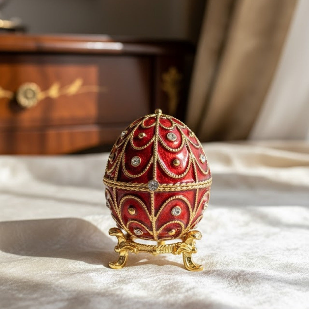 Exklusiv metallask med kristaller - Fabergéägg - B0748-17 RD