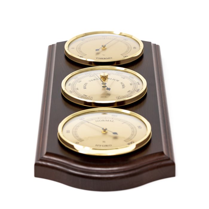 Fischer väderstation – barometer hygrometer termometer – mässing trä – 9176-22