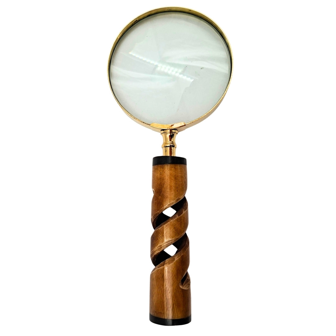 Förstoringsglas i mässingsram med hornhandtag NC2356 - elegant present med möjlighet till personlig gravyr, 3,5x förstoring, längd 18,5 cm, diameter 7,5 cm