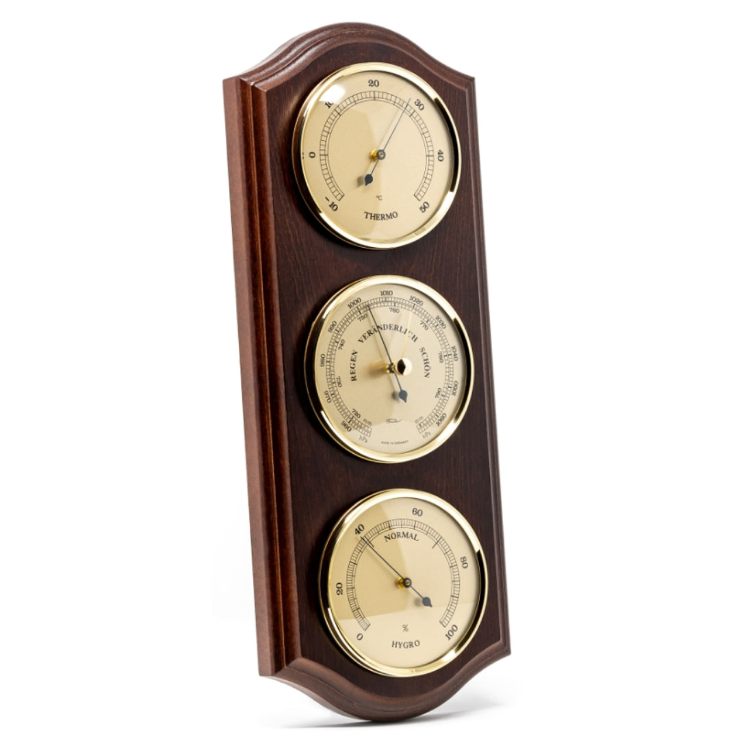 Fischer väderstation – barometer hygrometer termometer – mässing trä – 9176-22