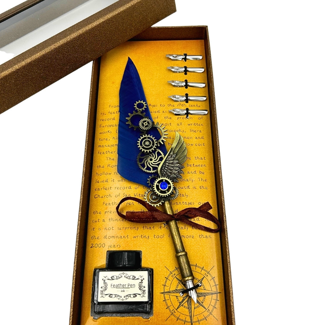 Retro kalligrafiset med blå gåspenna Vintage 6 stift bläck present – EE11