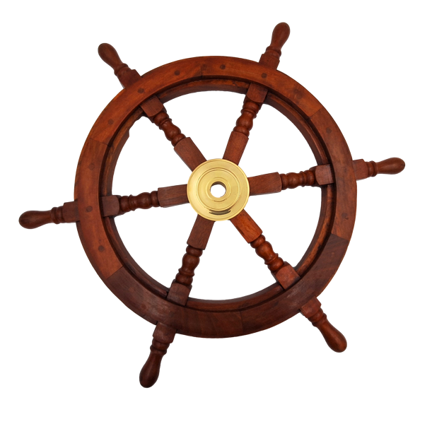 Träratt med mässingsinlägg - Diameter 60 cm - Retro marin dekoration som present till en seglare