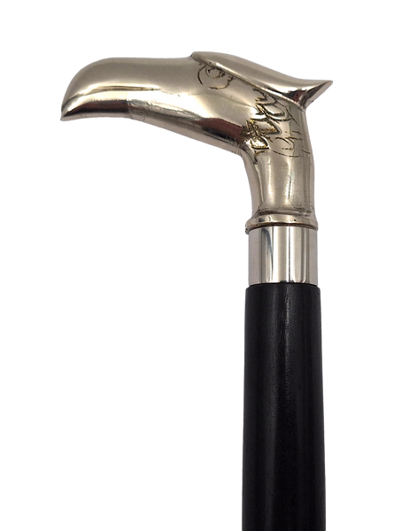Hopfällbar träkäpp med örnhuvud - elegant present med möjlighet till personlig gravyr, längd 91,5 cm, svart med silverfärgat mässingshandtag