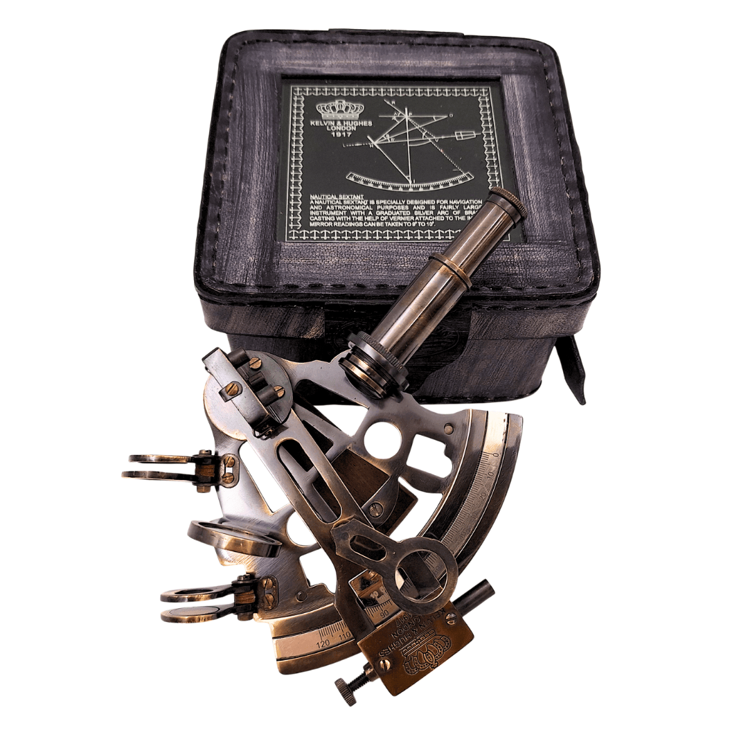 Sextant i mässing i läderfodral – ST003