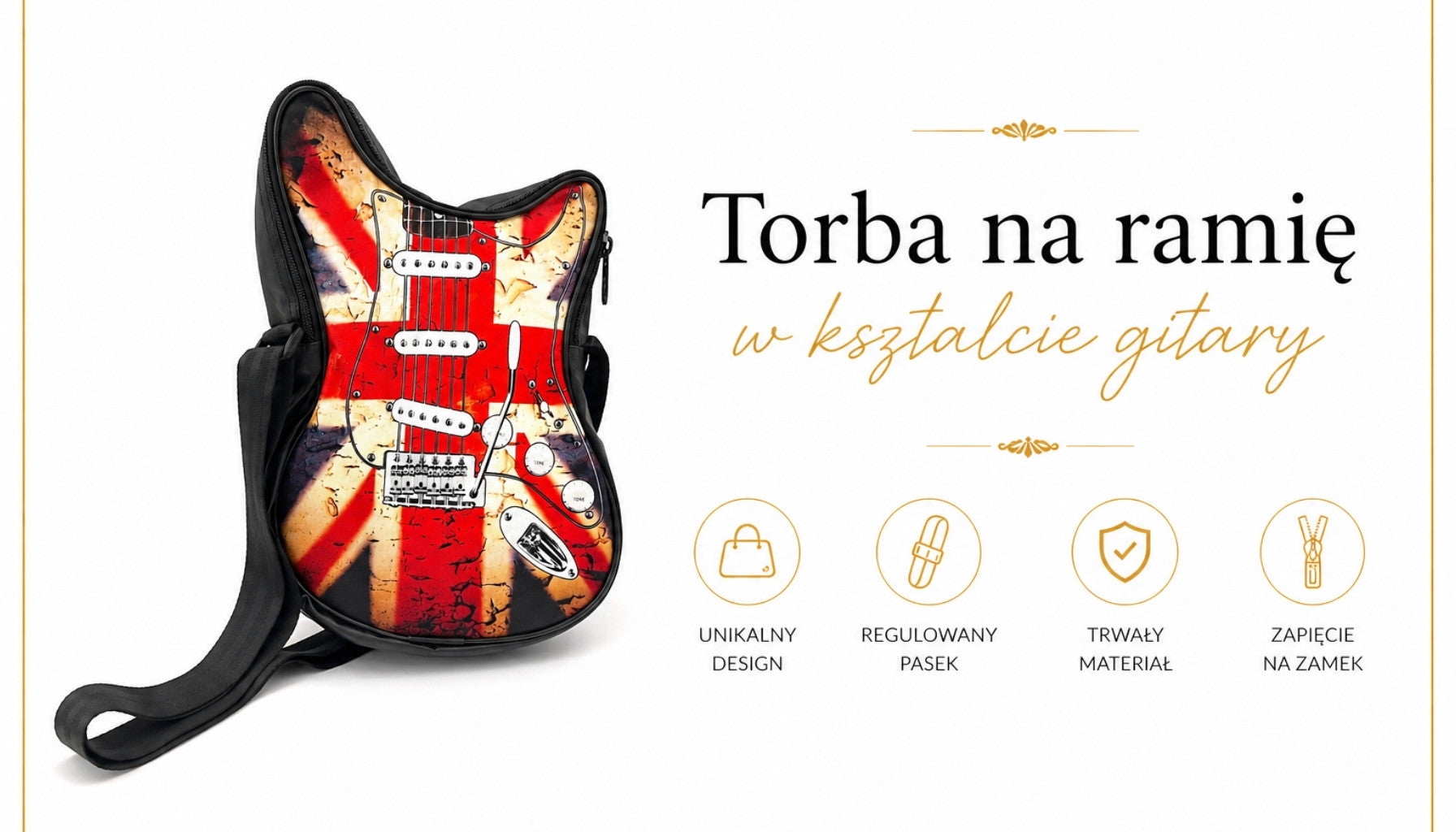 Axelväska i form av en gitarr – brittisk flagga – Present till ett musikfan - RBG-008