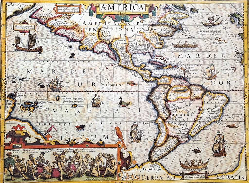 Karta över Amerika 1628 - J. Hondius nytryck - M1628