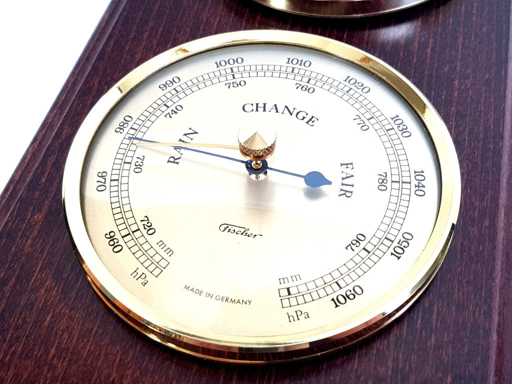 Fischer väderstation – barometer hygrometer termometer – mässing trä – 9176-22