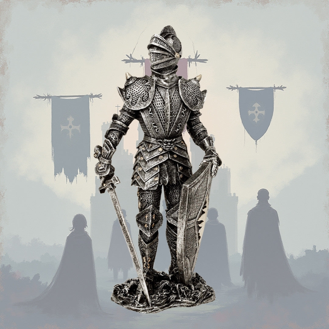 Dekorativ figur riddare i silverrustning Höjd 30 cm - MC-23053