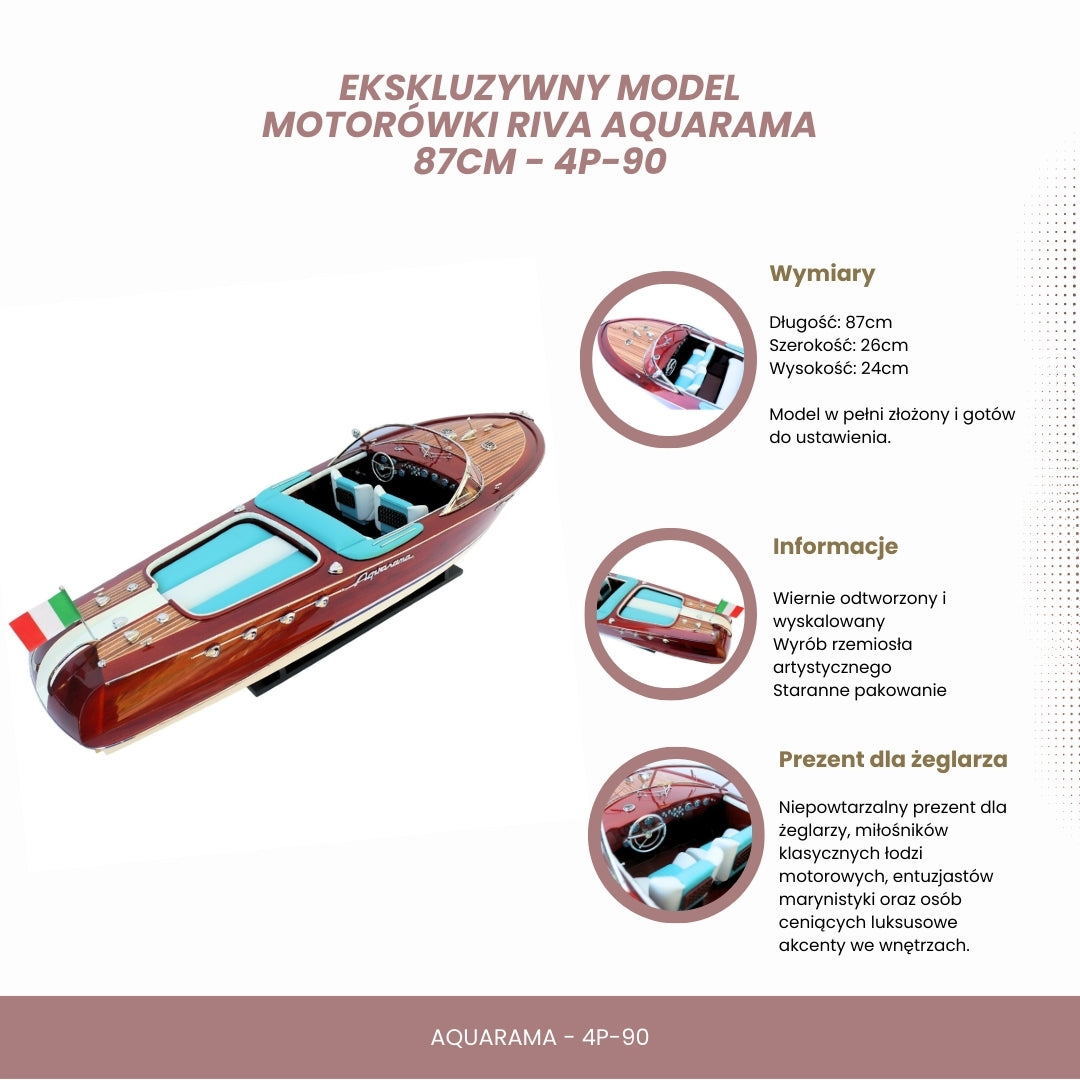 Exklusiv modell av motorbåten Reeva Aquarama 87cm - stor trämodell av en klassisk italiensk motorbåt – 4P-90