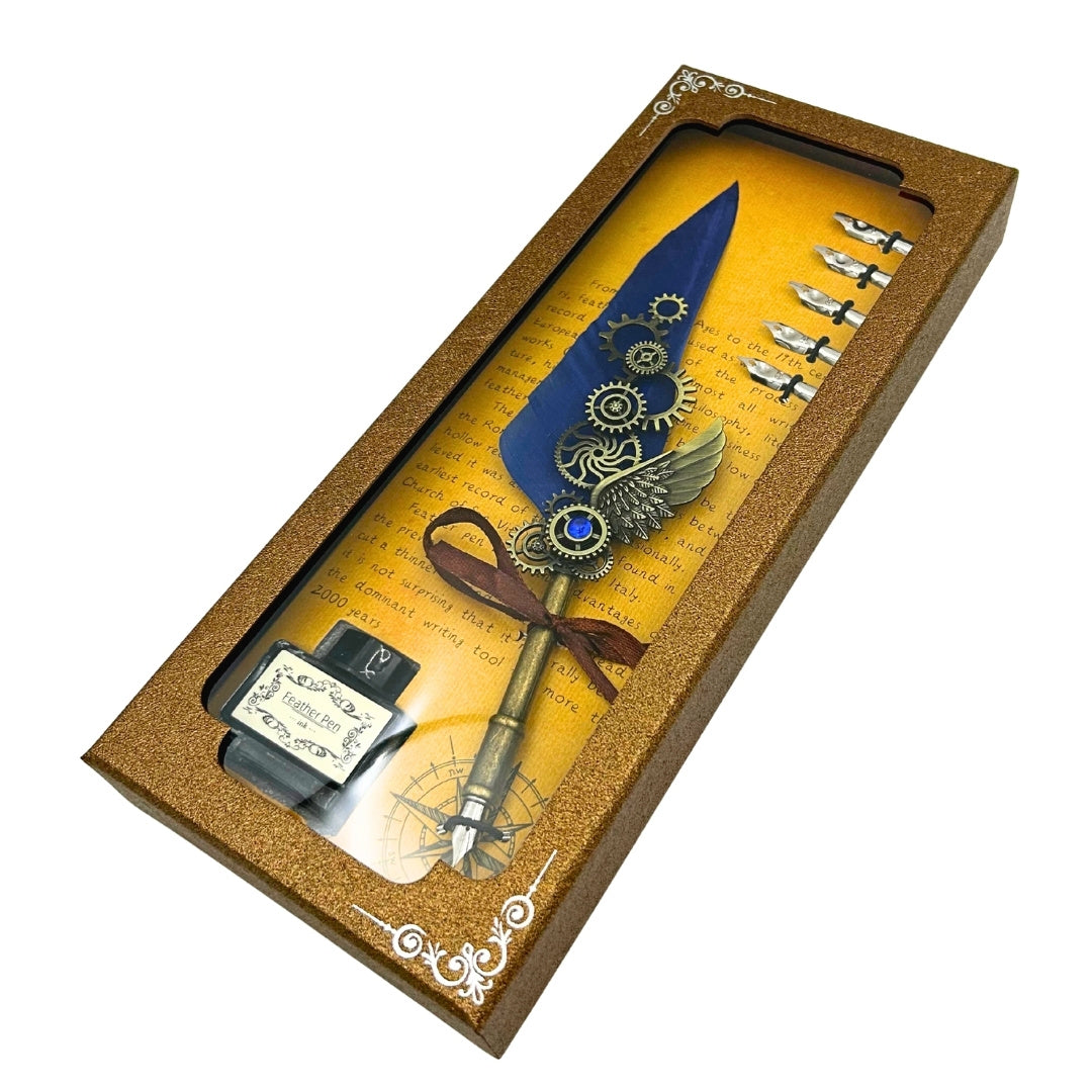 Retro kalligrafiset med blå gåspenna Vintage 6 stift bläck present – EE11