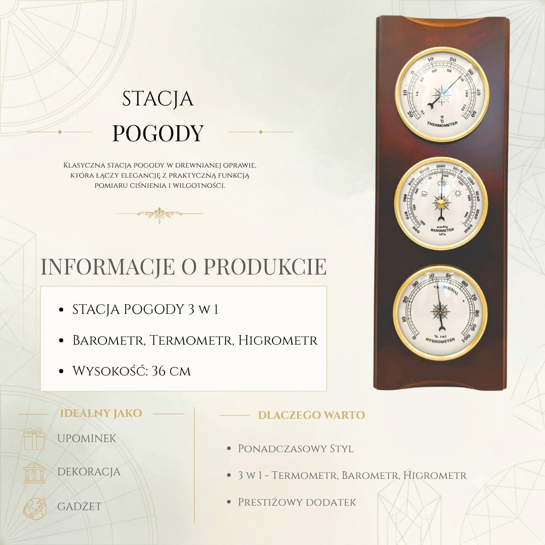 Elegant väderstation – barometer, termometer och hygrometer, 36cm, retro - YG336