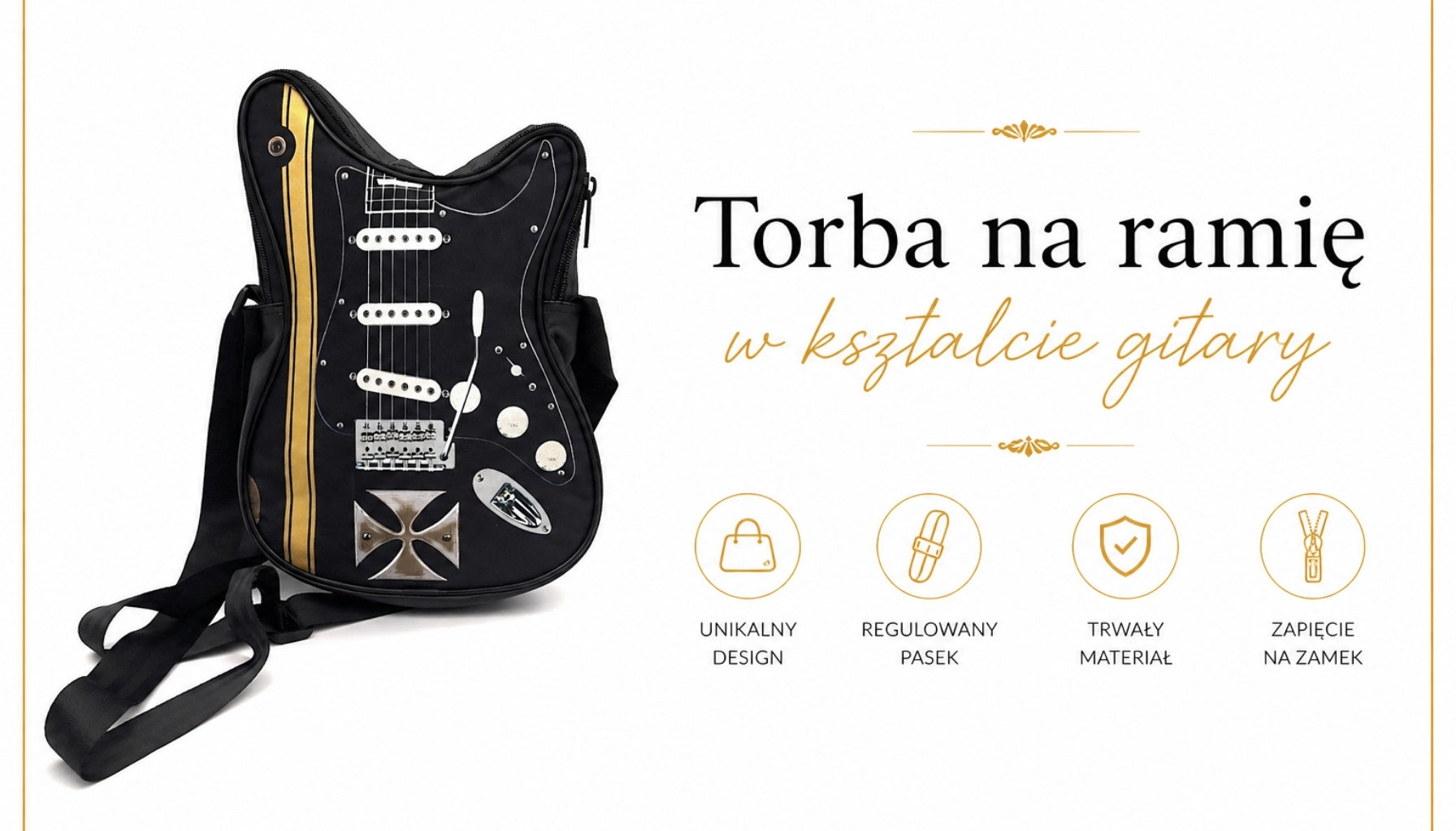 Axelväska i form av en gitarr med malteserkors – Present till en gitarrist - RBG-005