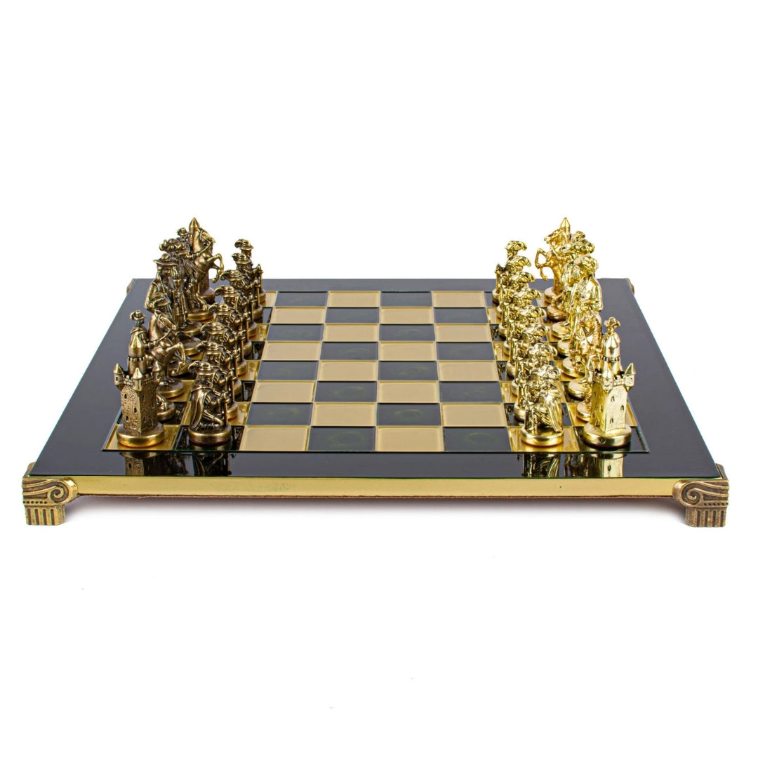 Exklusivt metallschack – Schackbräde i mässing 44 x 44cm – Medeltiden – S12CBLU