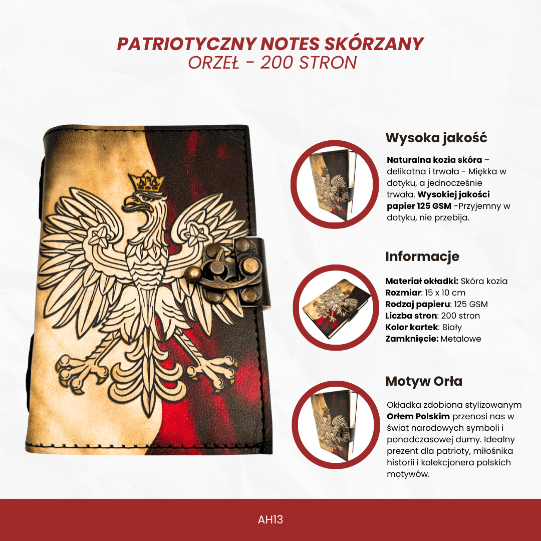 Läderanteckningsbok Dagbok Polsk örn Patriotisk - 200 sidor - AH13