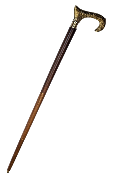 Träpromenadkäpp med guldfärgat handtag - hopfällbar - elegant present med möjlighet till personlig gravyr - 91,5 cm, brun med mässingshandtag