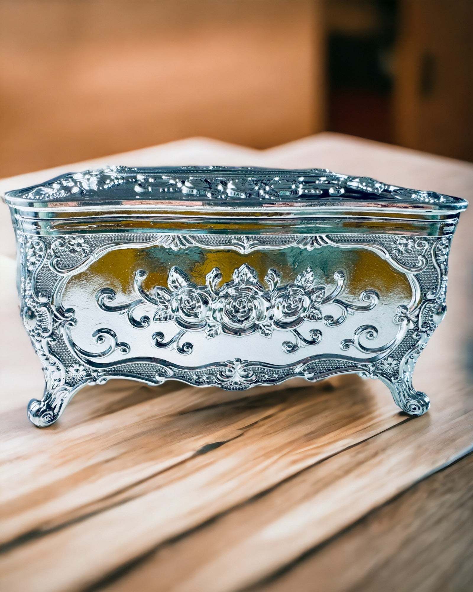 Elegant Låda för Näsdukar med Präglade Blommor - Servetthållare