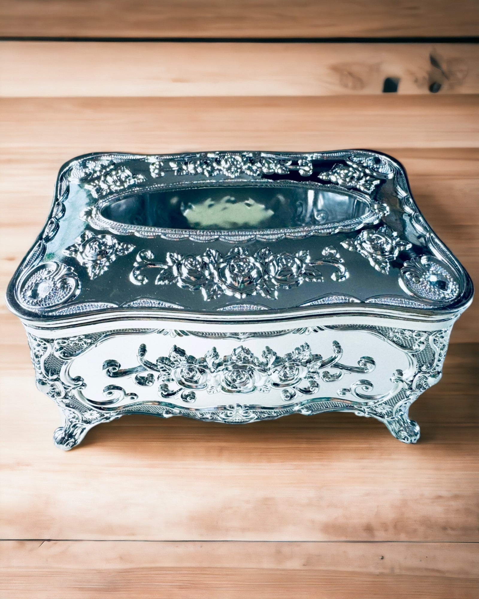 Elegant Låda för Näsdukar med Präglade Blommor - Servetthållare