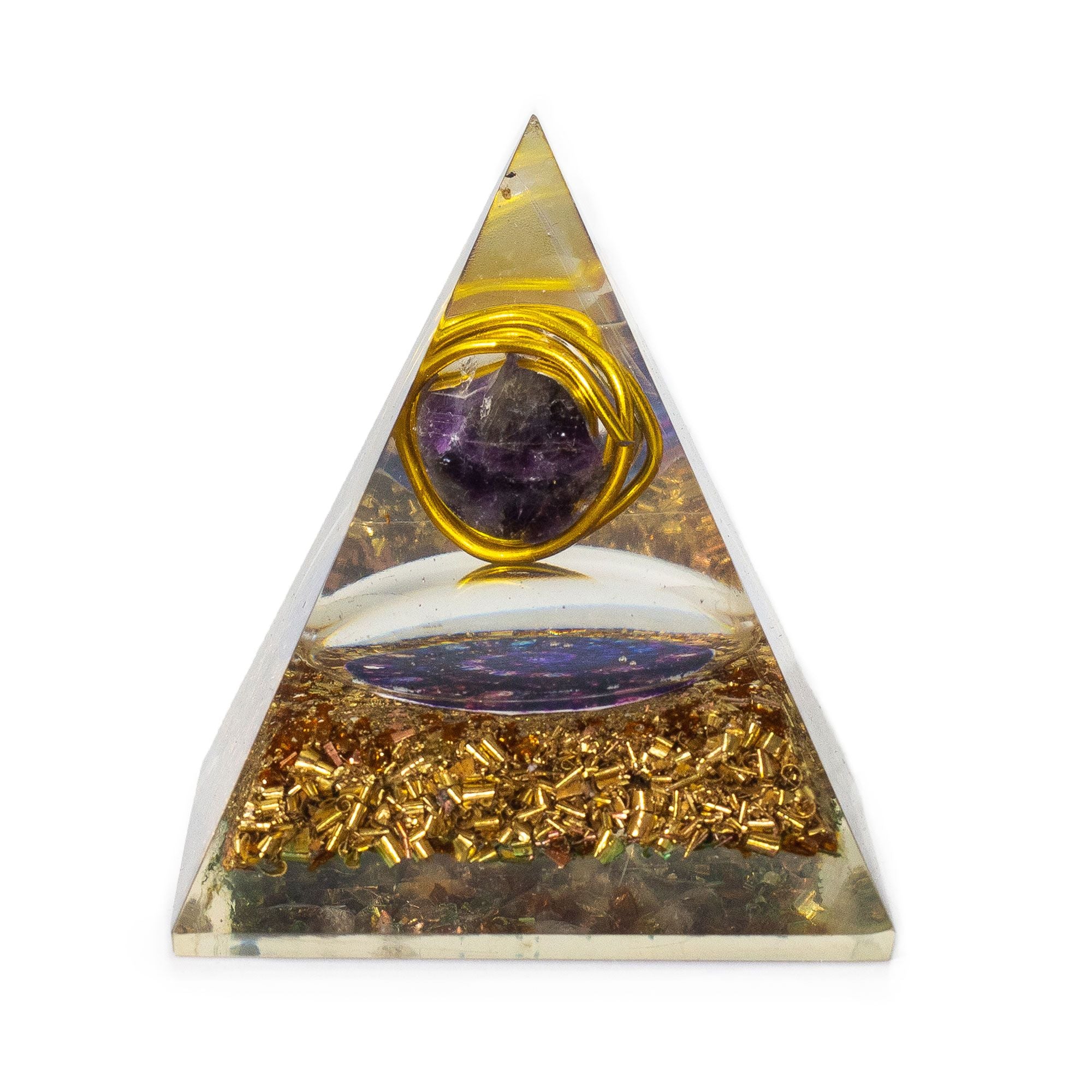 Orgonitpyramid med ametist och koppar 7x6 cm
