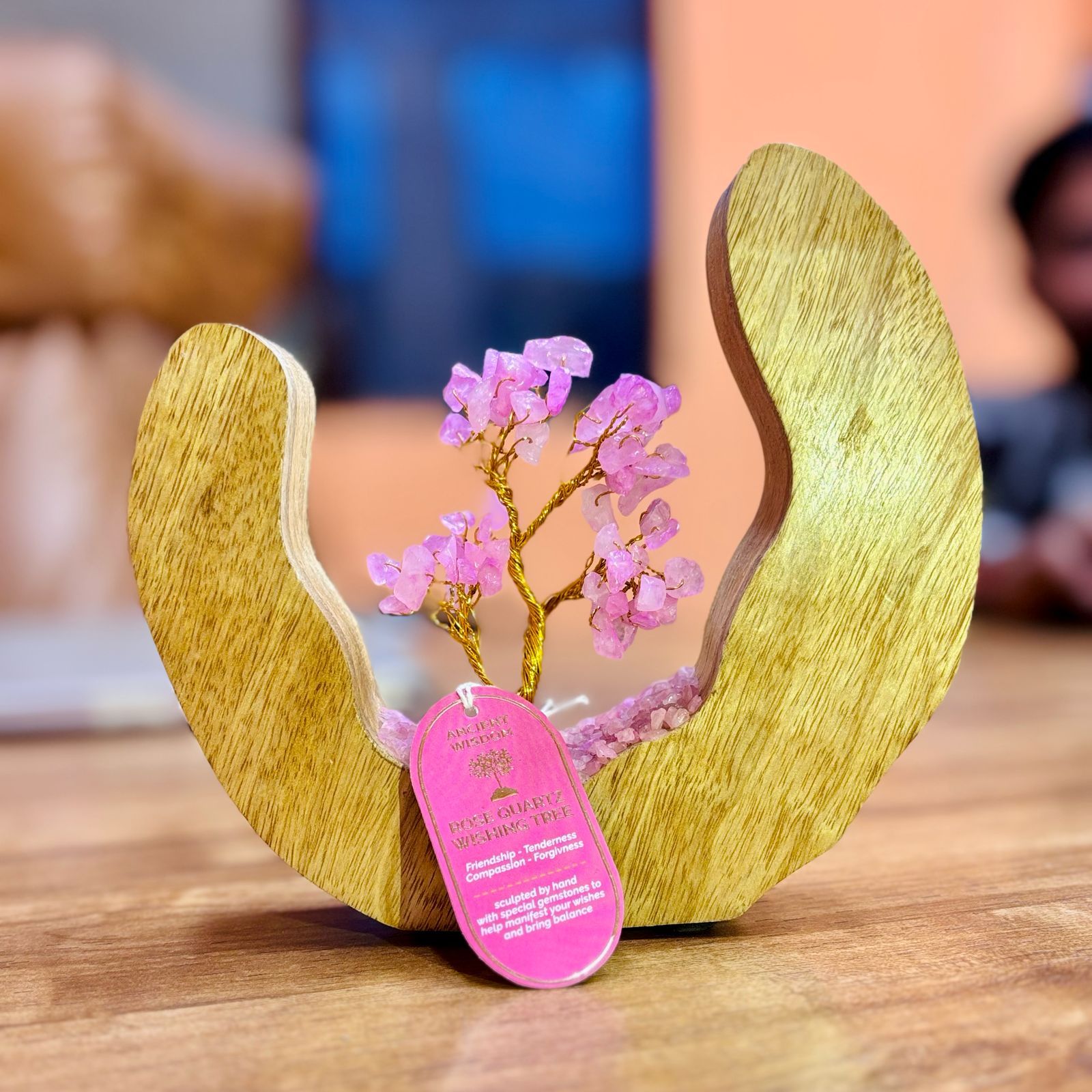 Energi Trädgård med Rosa Kvarts i Halv Ram av Mangoträ