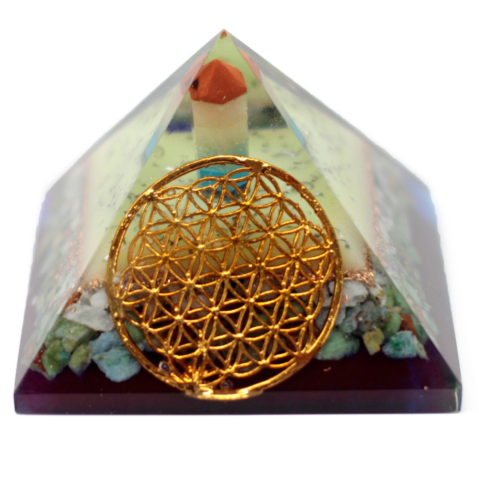 Stor orgonitpyramid 70 mm med livets blommasymbol